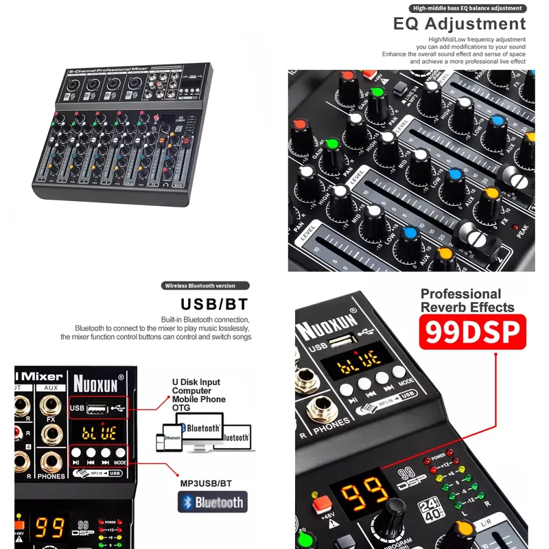 Audio Interface - Audiomixer Geluidskaart Console Bureausysteem Interface 6-kanaals